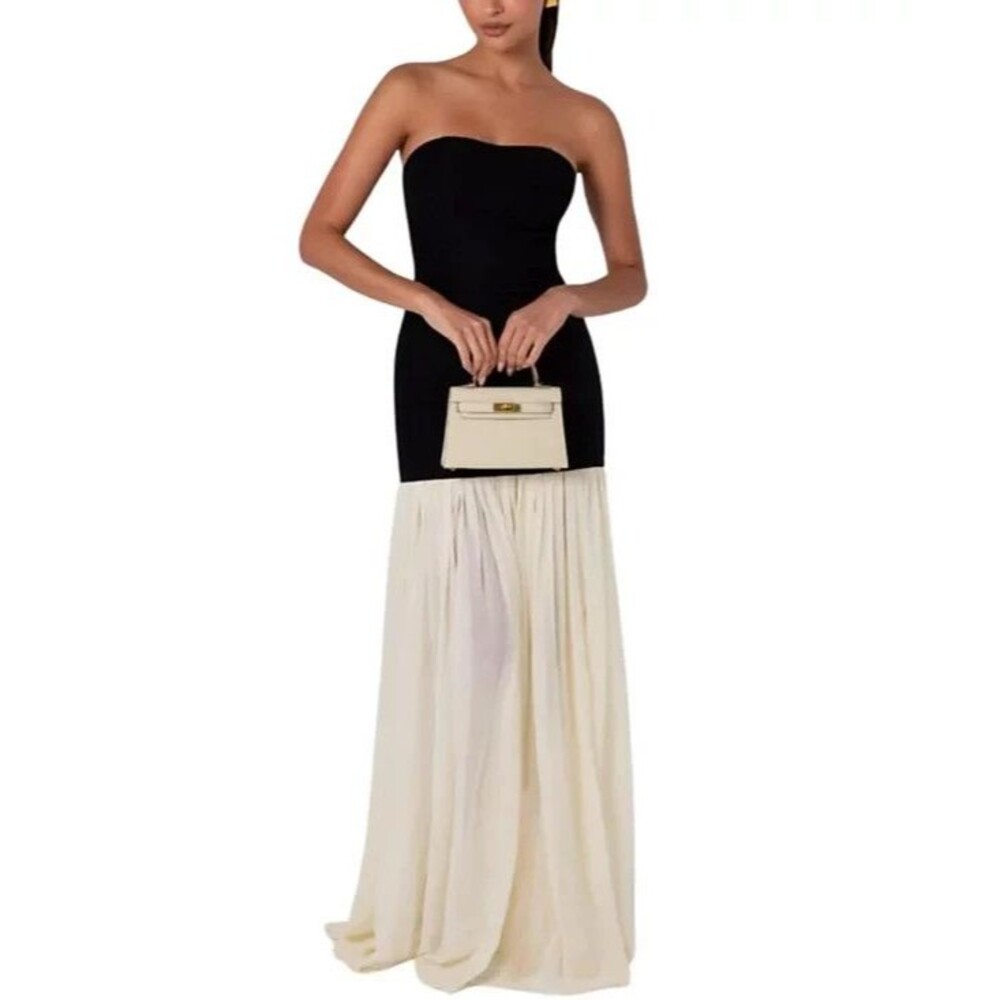 New Heiress XS dress halter pleated sheer maxi long strapless bandeau chiffon
